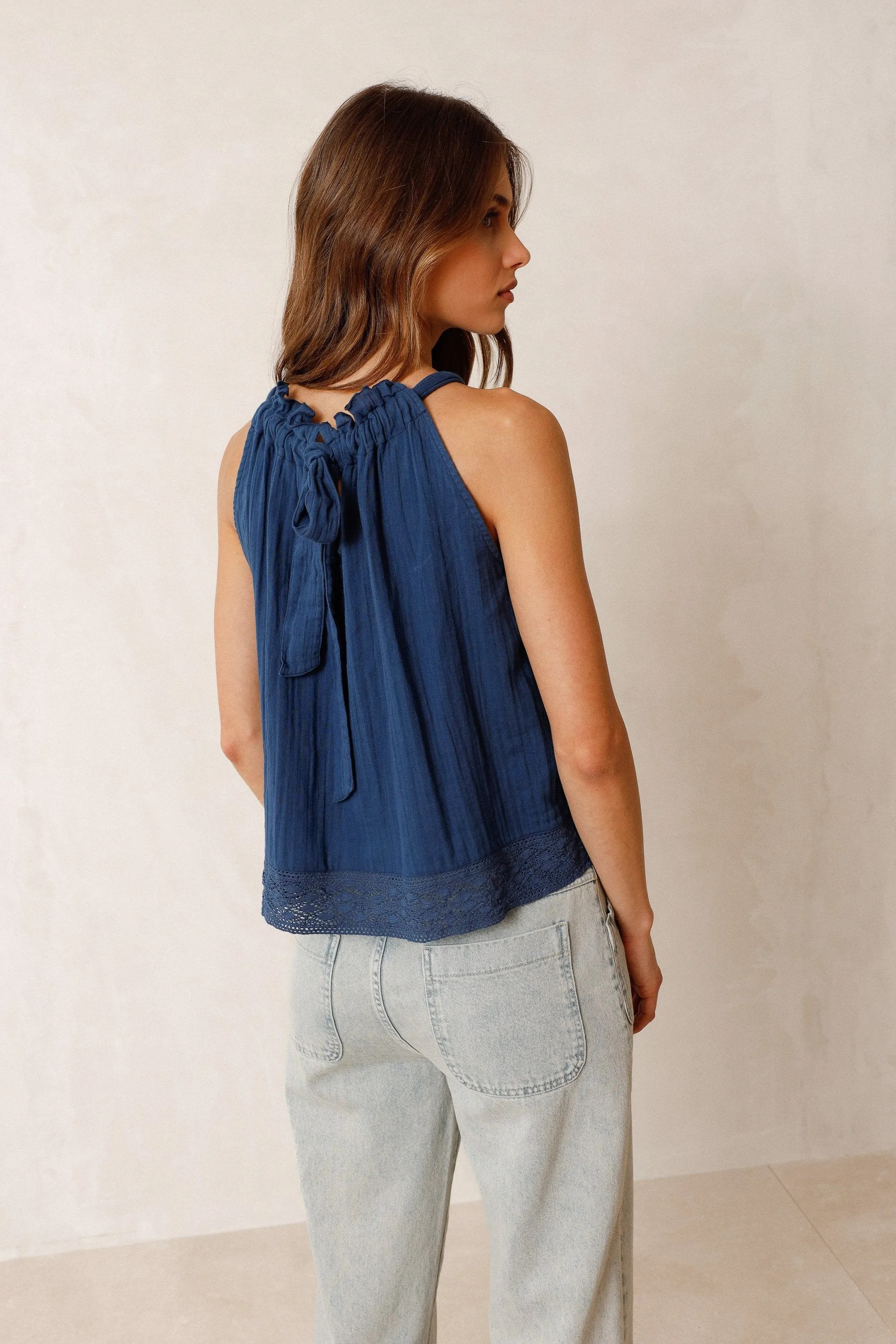 Halter Gather Top Indigo