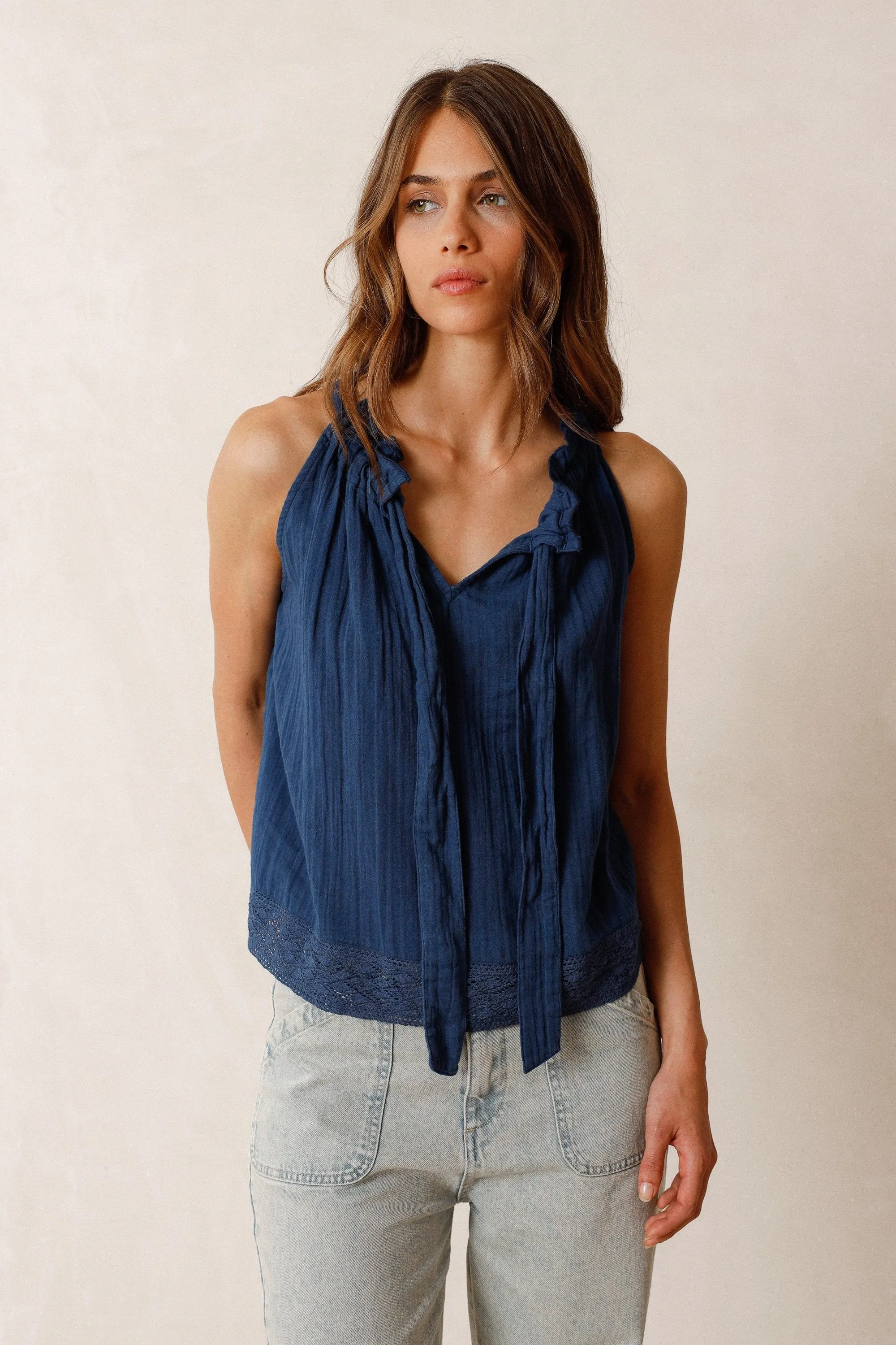 Halter Gather Top Indigo