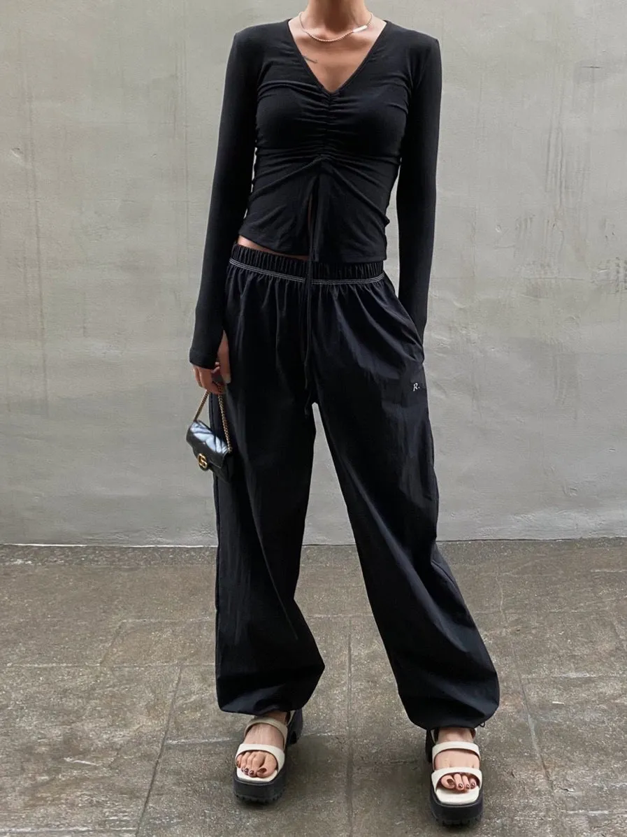 Halter V neck Shirring Tee