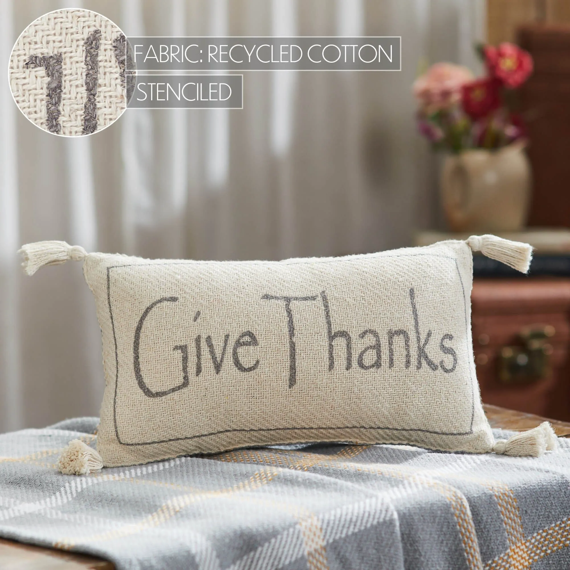 Harvest Blessings Give Thanks Pillow 7x13"