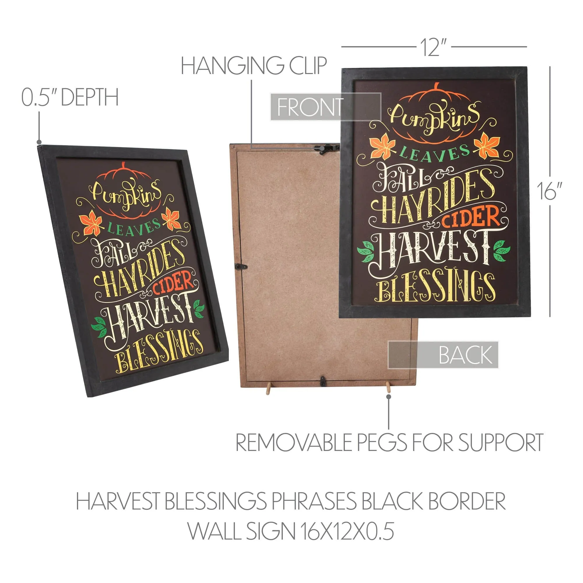 Harvest Blessings Phrases Black Sign