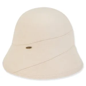 Hat - Ivory-Soft Wool Cloche-Self Trim-Women's-aD1449a