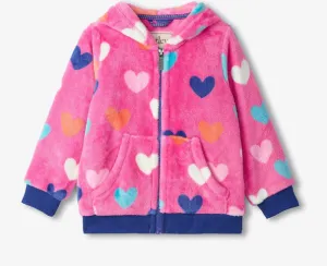 Hearts Fuzzy Fleece Zip Up Hoodie