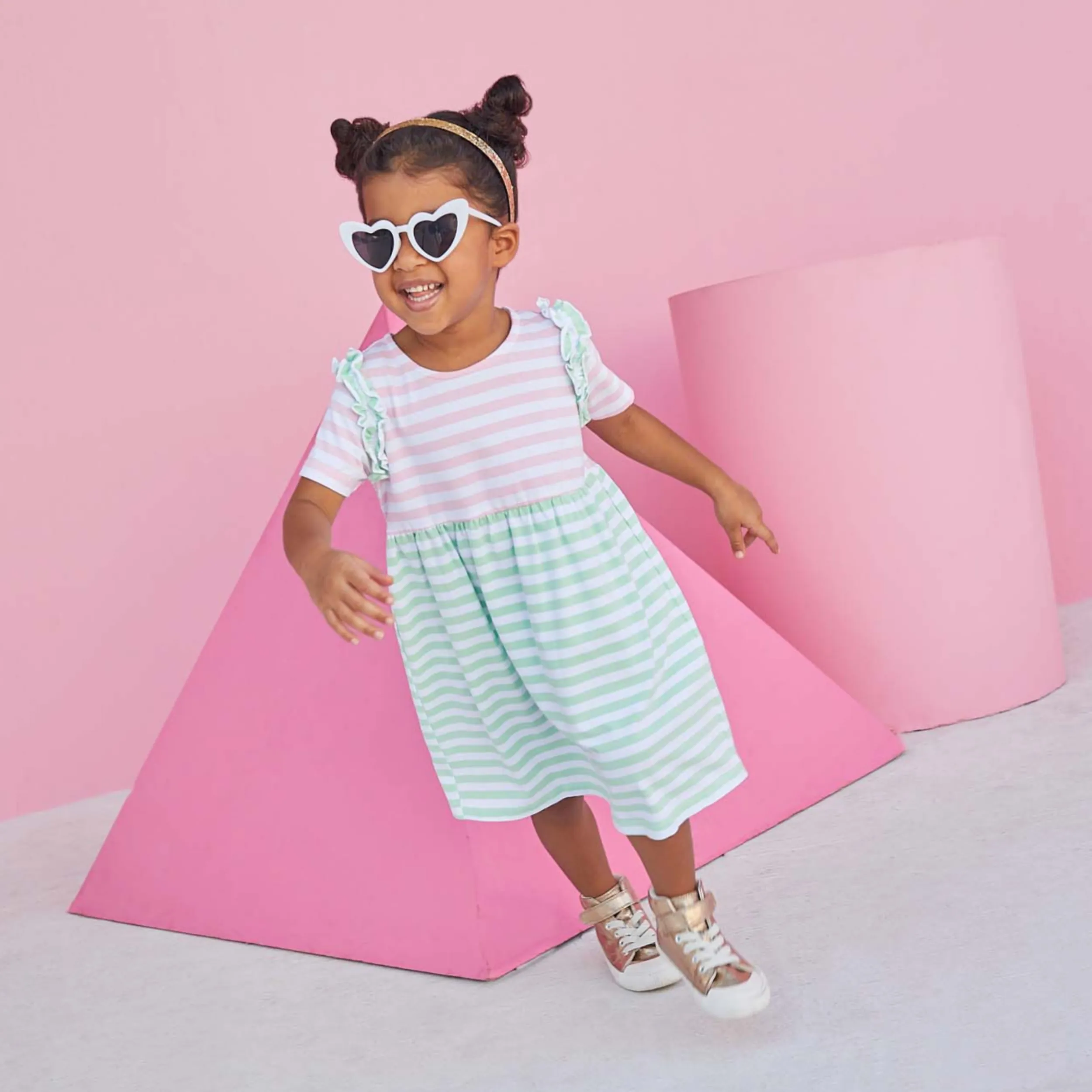 Helen Dress - Pink & Green Stripe