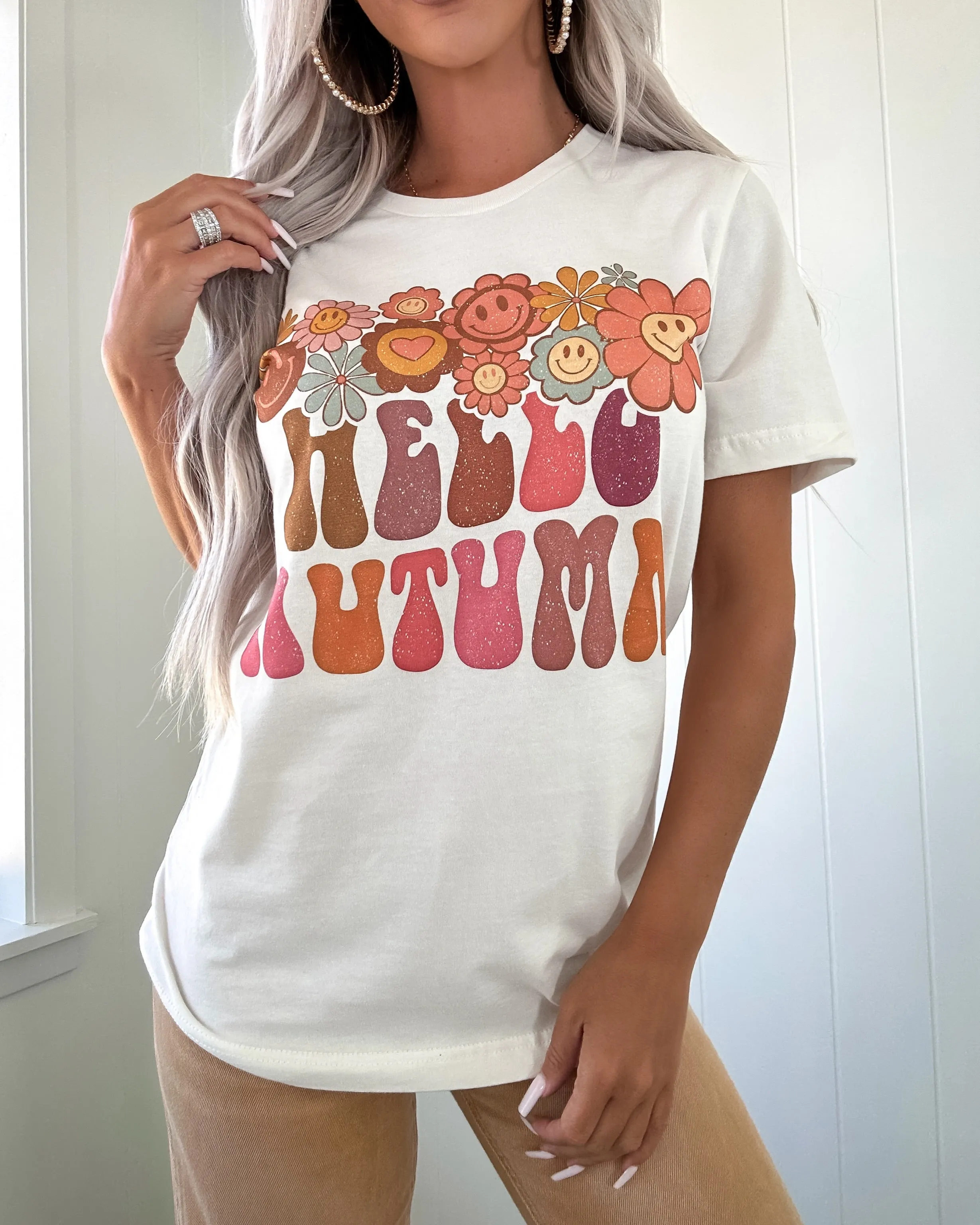 Hello Autumn Graphic Tee - Vintage White