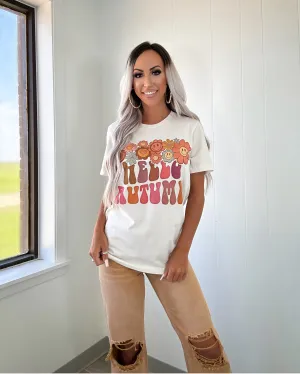 Hello Autumn Graphic Tee - Vintage White