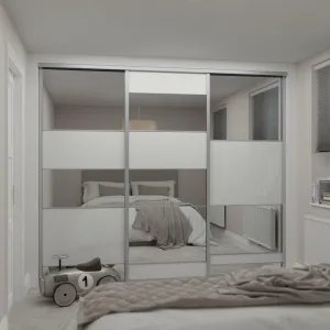 Heritage Silver Frame 4 Door Soft White Glass & Mirror Sliding Wardrobe Kit