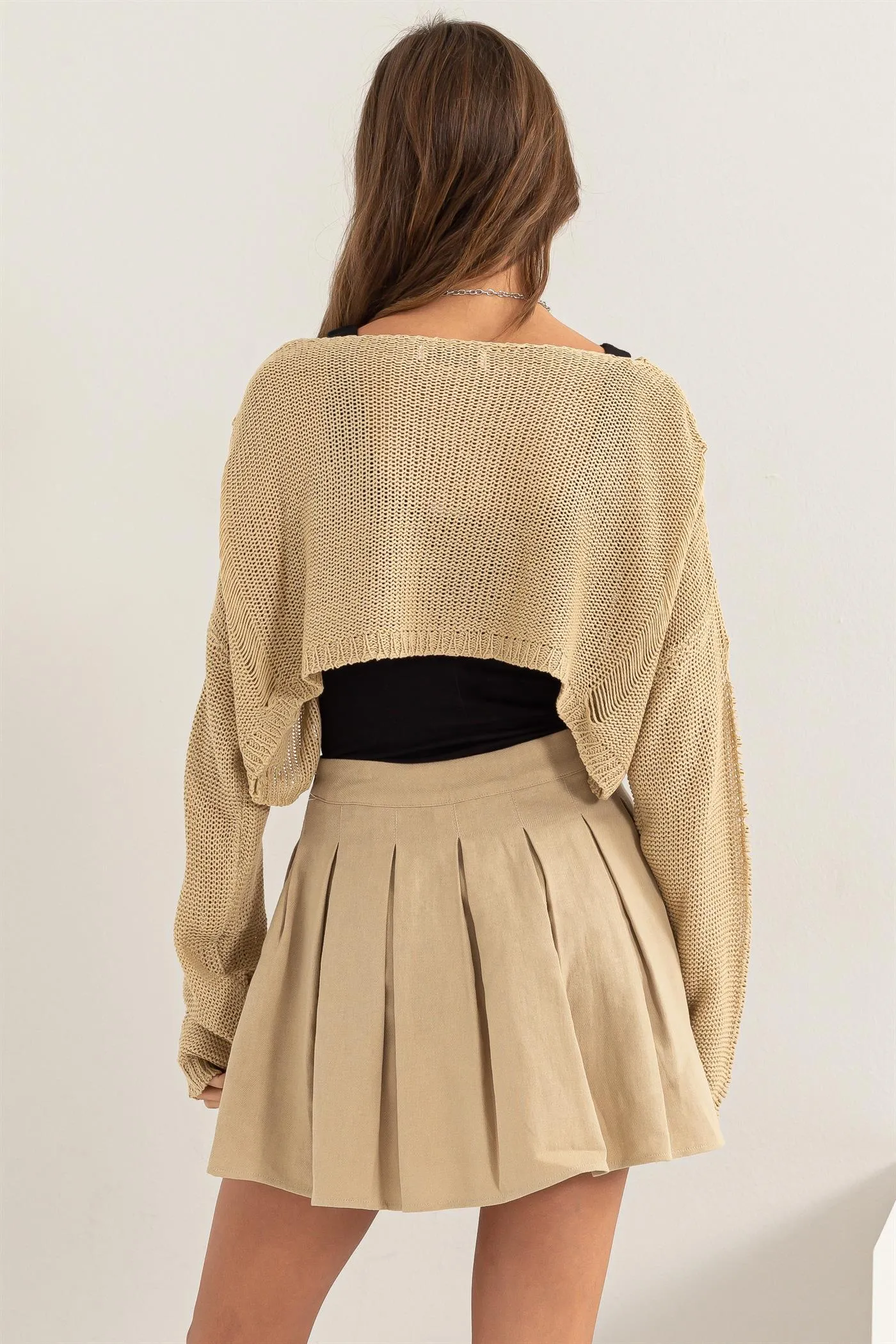 HF24A875-Distressed Sweater Crop Top