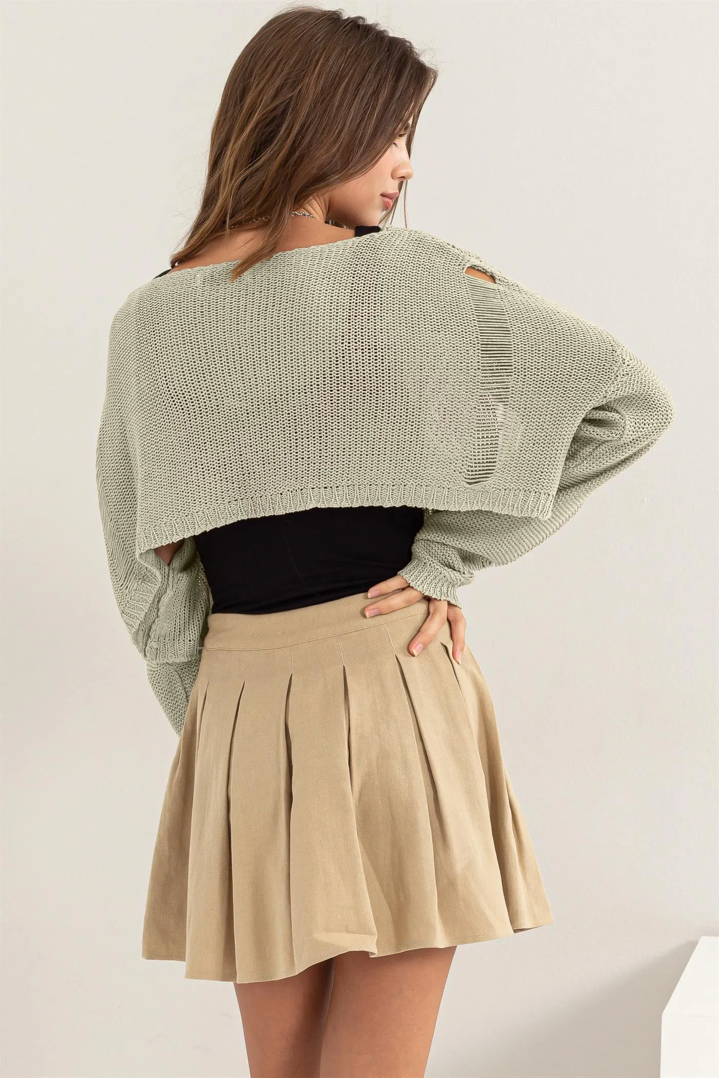 HF24A875-Distressed Sweater Crop Top