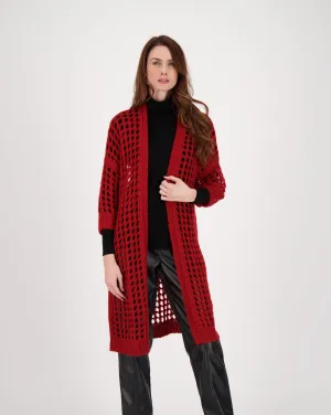 Honeycomb Mesh Open Front Knit Cardigan