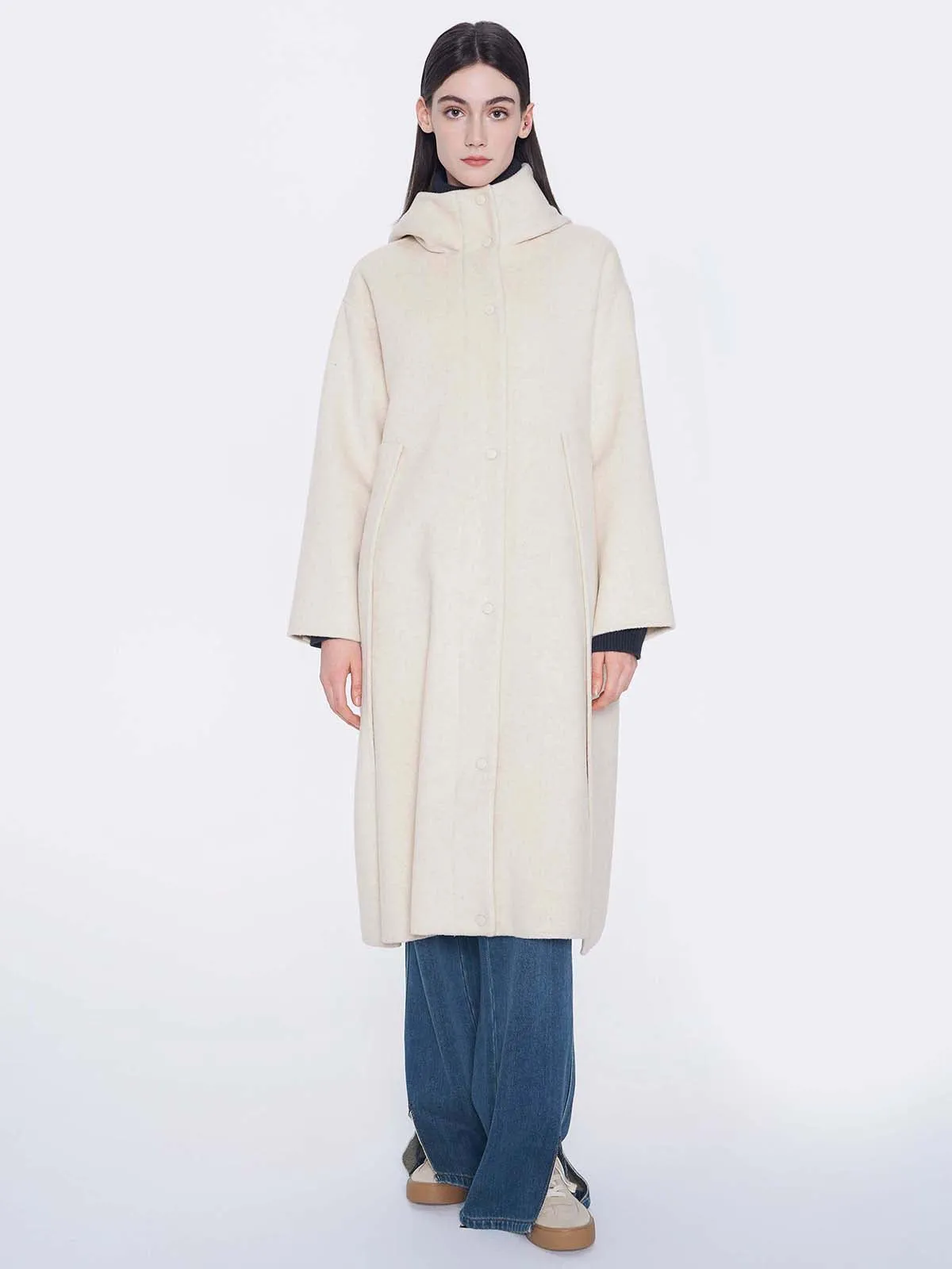 Hoodie Longline Wool Coat