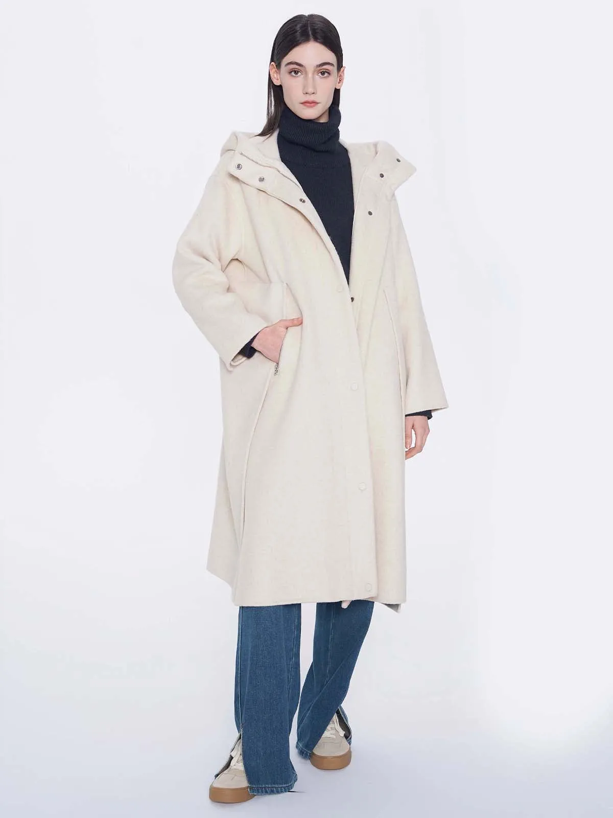 Hoodie Longline Wool Coat