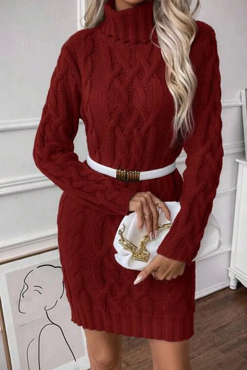 HWS1151 Cozy Cable Knit Dress