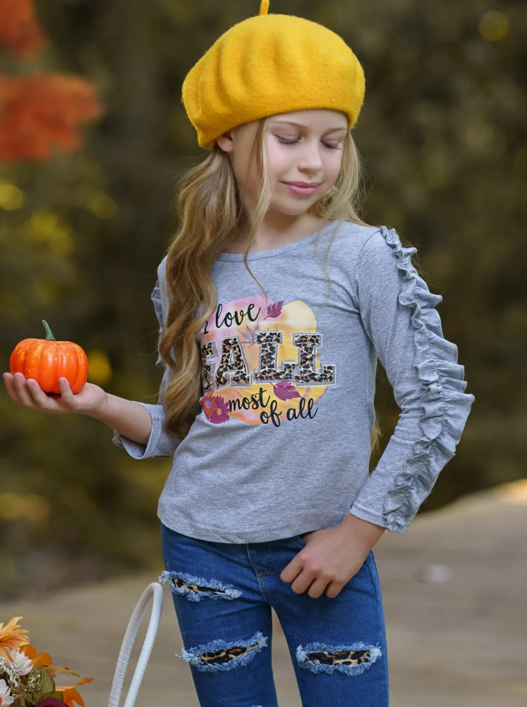I Love Fall Most Of All Patched Jeans Set