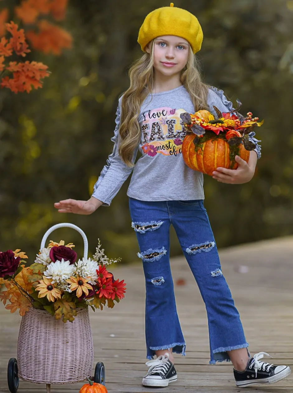 I Love Fall Most Of All Patched Jeans Set