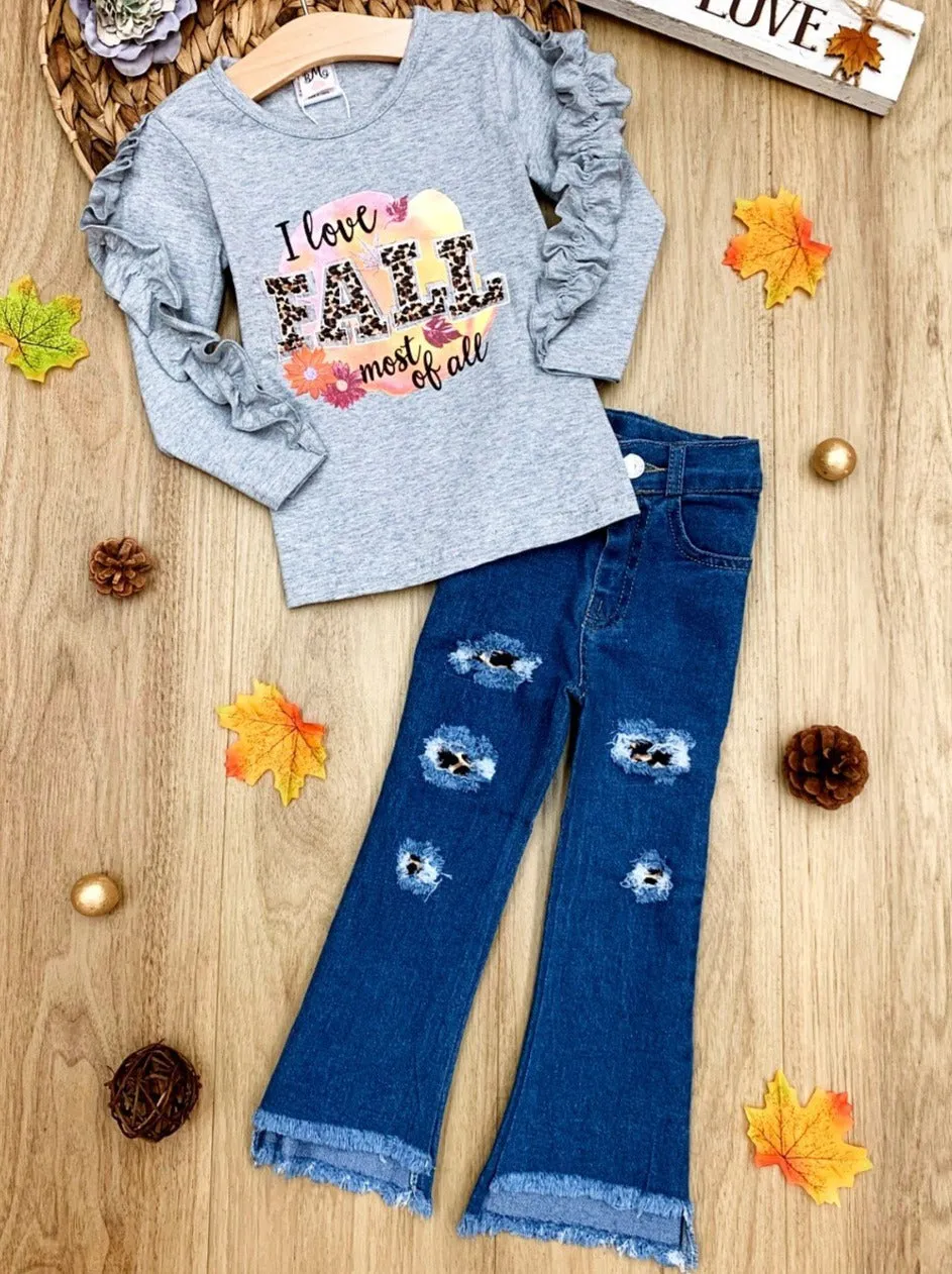 I Love Fall Most Of All Patched Jeans Set