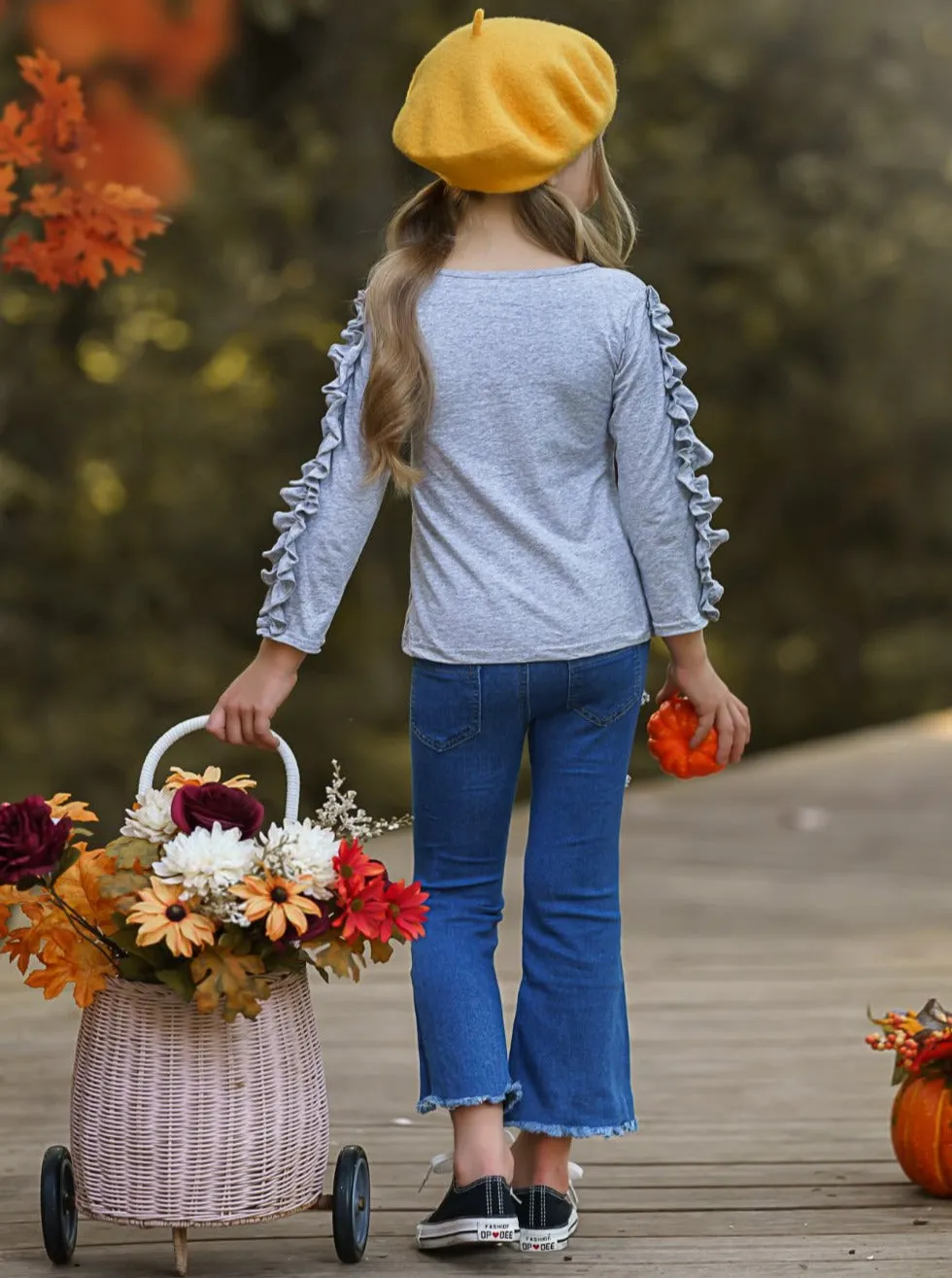 I Love Fall Most Of All Patched Jeans Set