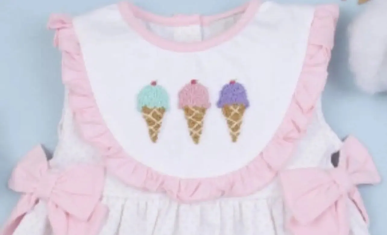 Ice Cream French Knot Embroidery Girl Dress-size chart attached with pictures