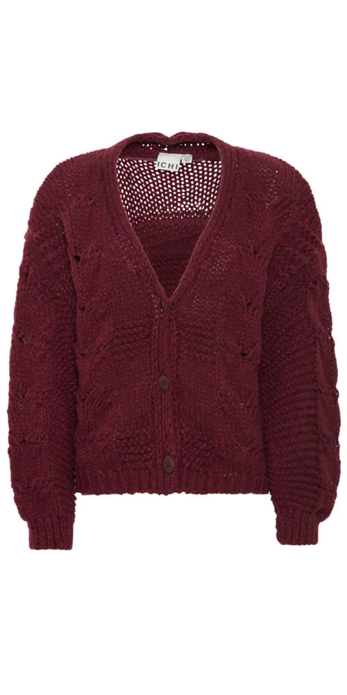 Ichi Textural Knit Cardy, wine