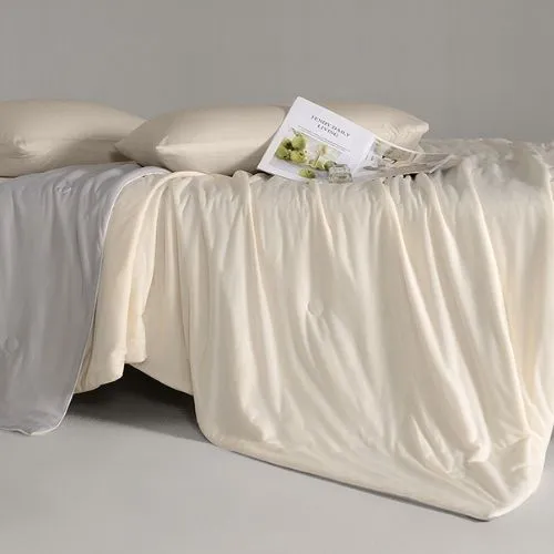 Icy Silky Summer Cool Quilt Set of 3 Pieces, Beige with Grey
