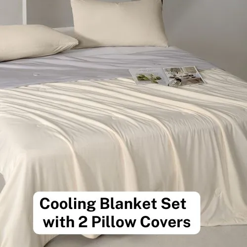 Icy Silky Summer Cool Quilt Set of 3 Pieces, Beige with Grey