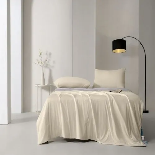 Icy Silky Summer Cool Quilt Set of 3 Pieces, Beige with Grey