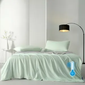 Icy Silky Summer Cool Quilt Set of 3 Pieces, Green with Grey.