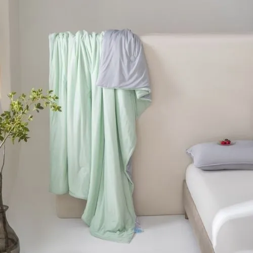 Icy Silky Summer Cool Quilt Set of 3 Pieces, Green with Grey.