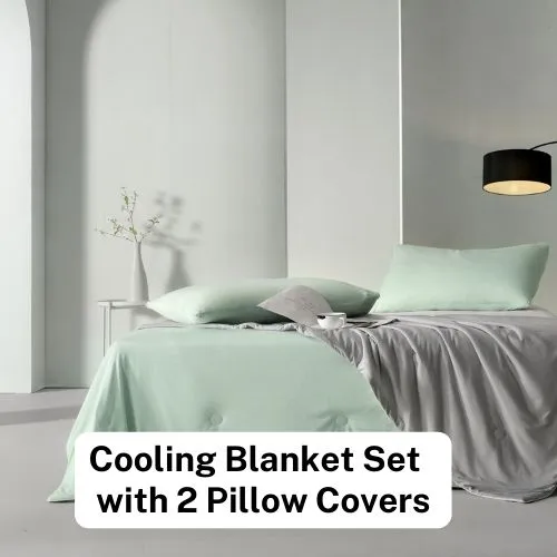 Icy Silky Summer Cool Quilt Set of 3 Pieces, Green with Grey.