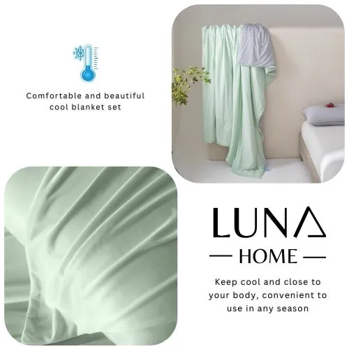 Icy Silky Summer Cool Quilt Set of 3 Pieces, Green with Grey.