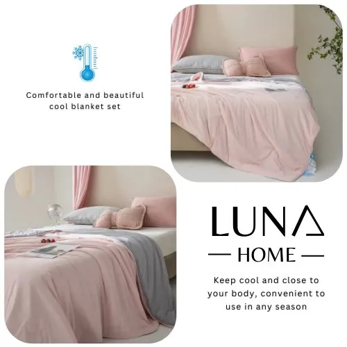 Icy Silky Summer Cool Quilt Set of 3 Pieces, Pink with Grey Color