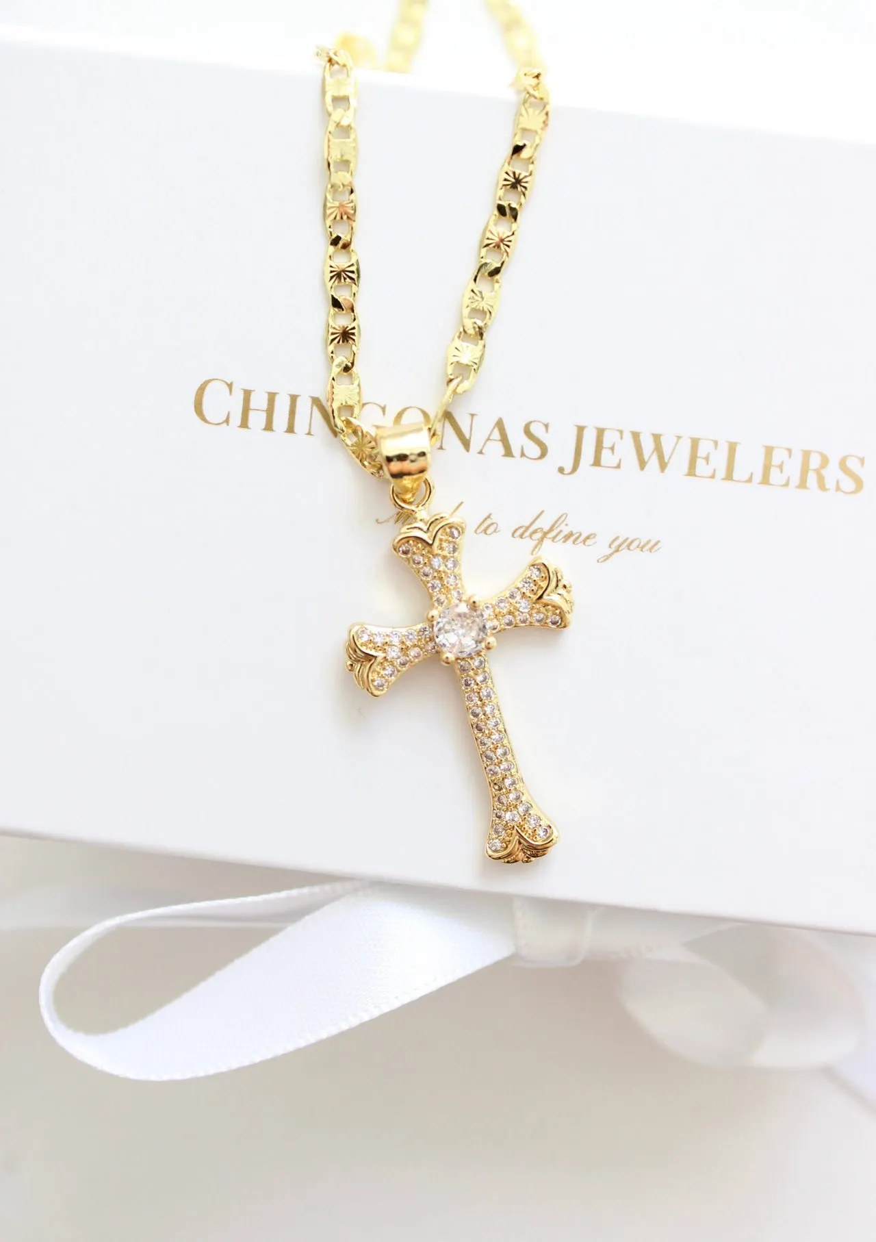 Icy Vintage Cross Necklace