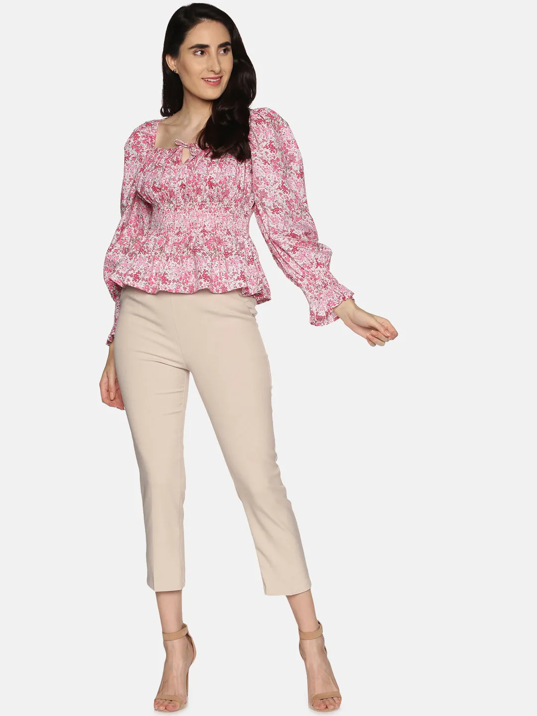 IS.U Floral Smocked Balloon Sleeve Top