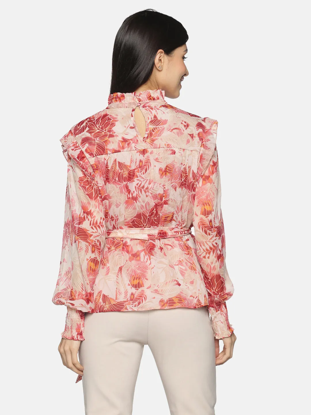 IS.U Red Long Sleeve Belted Swing Top