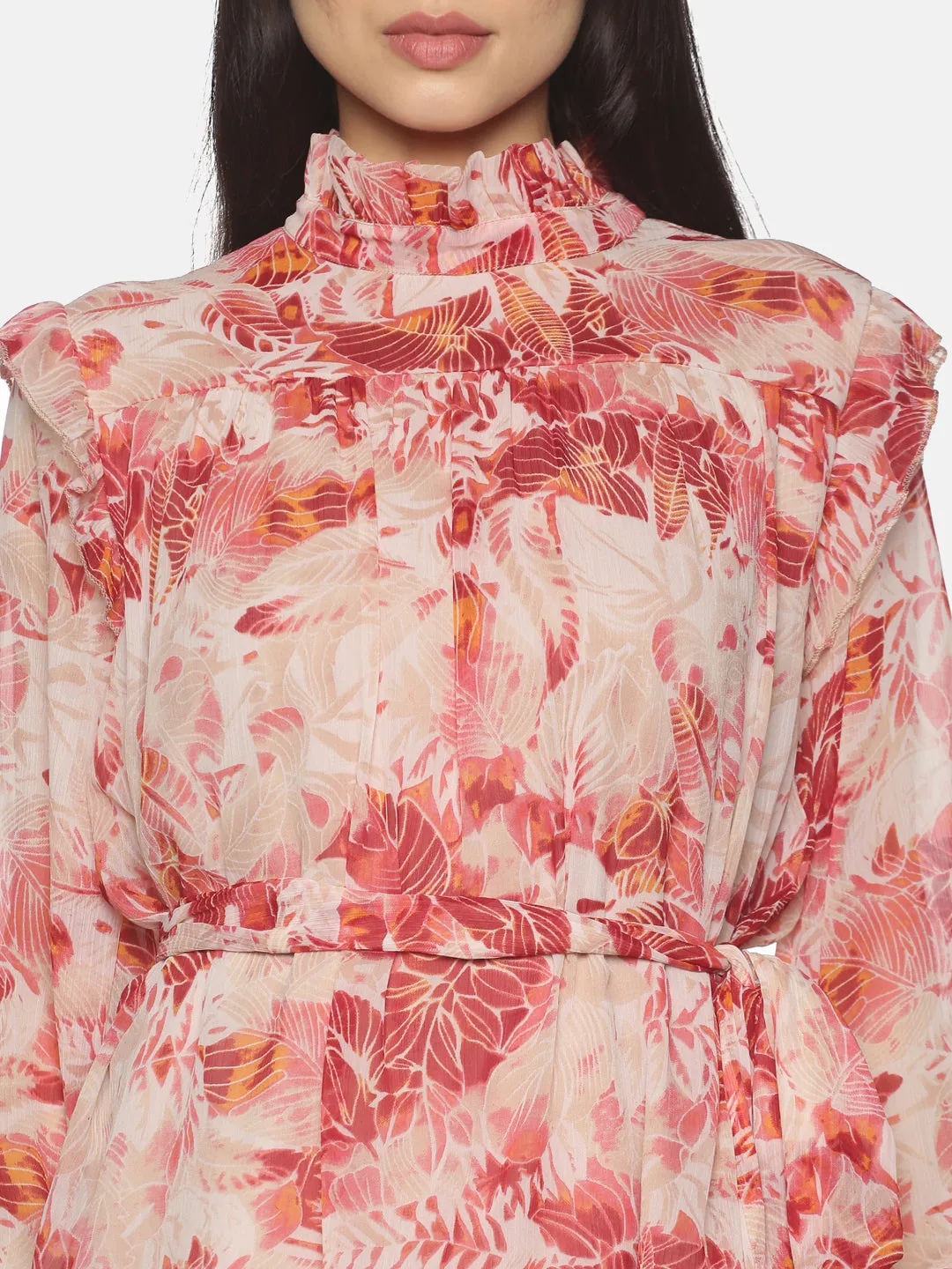 IS.U Red Long Sleeve Belted Swing Top