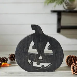 Jack O' Lantern Black Wood Decor 8x8.25x1