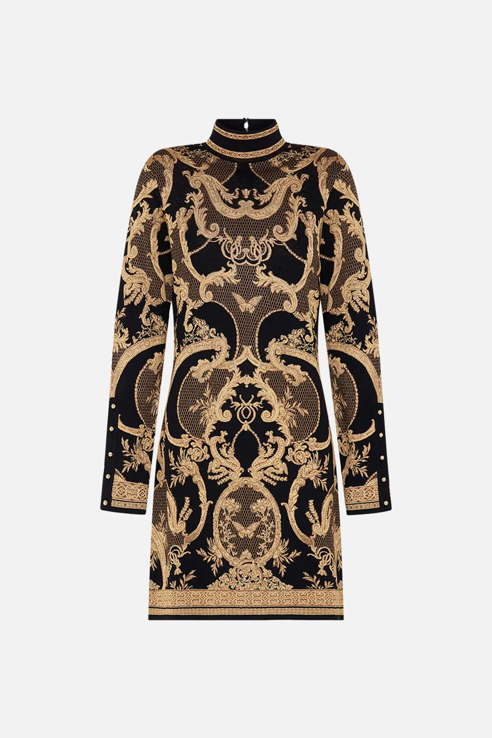 JACQUARD TURTLE NECK SHORT KNIT DRESS MAGIC IN THE MANUSCRIPTS