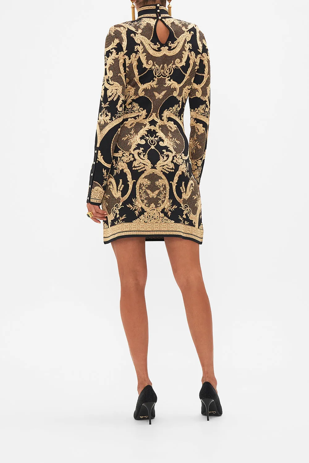 JACQUARD TURTLE NECK SHORT KNIT DRESS MAGIC IN THE MANUSCRIPTS