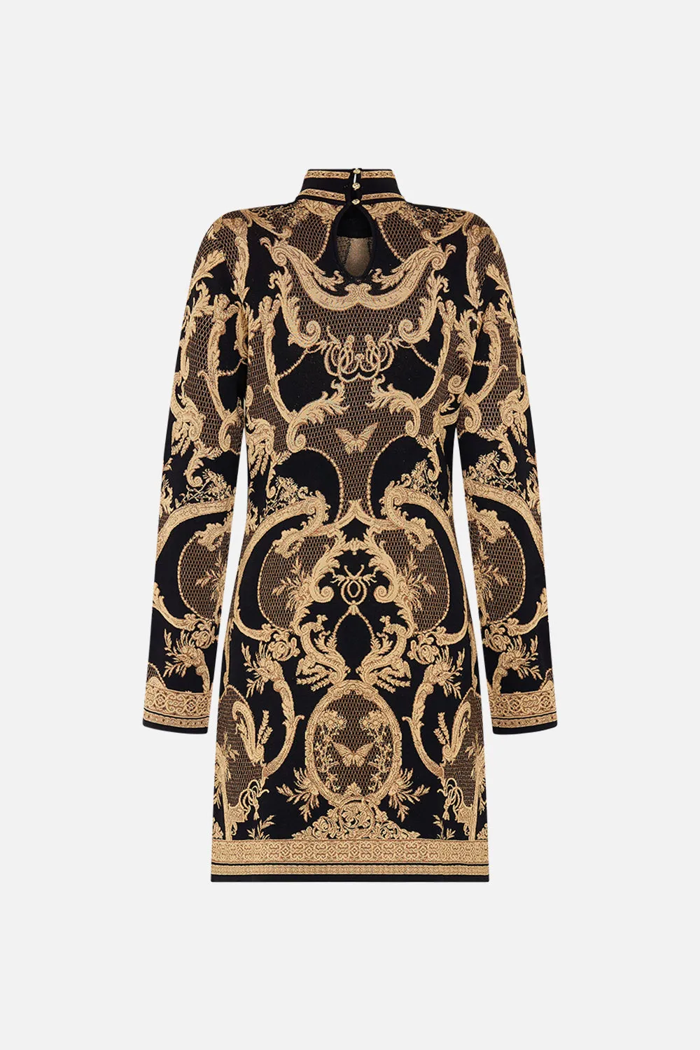 JACQUARD TURTLE NECK SHORT KNIT DRESS MAGIC IN THE MANUSCRIPTS