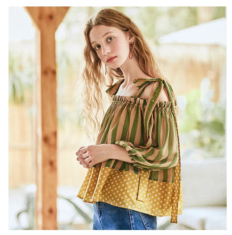 JAM PRINCESS COLD SHOULDER TOP WITH TIES IN GREEN