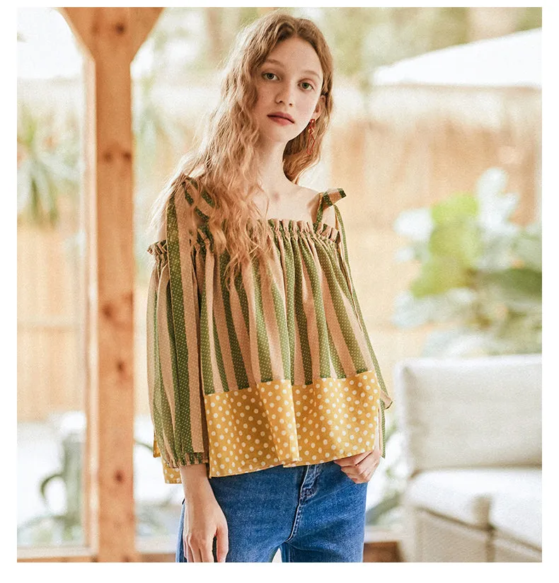 JAM PRINCESS COLD SHOULDER TOP WITH TIES IN GREEN