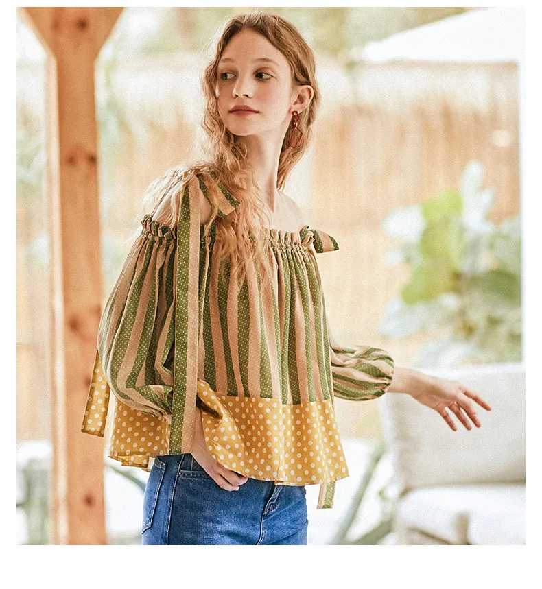 JAM PRINCESS COLD SHOULDER TOP WITH TIES IN GREEN