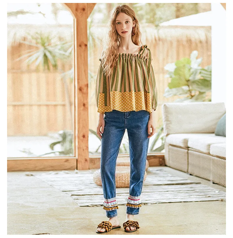 JAM PRINCESS COLD SHOULDER TOP WITH TIES IN GREEN