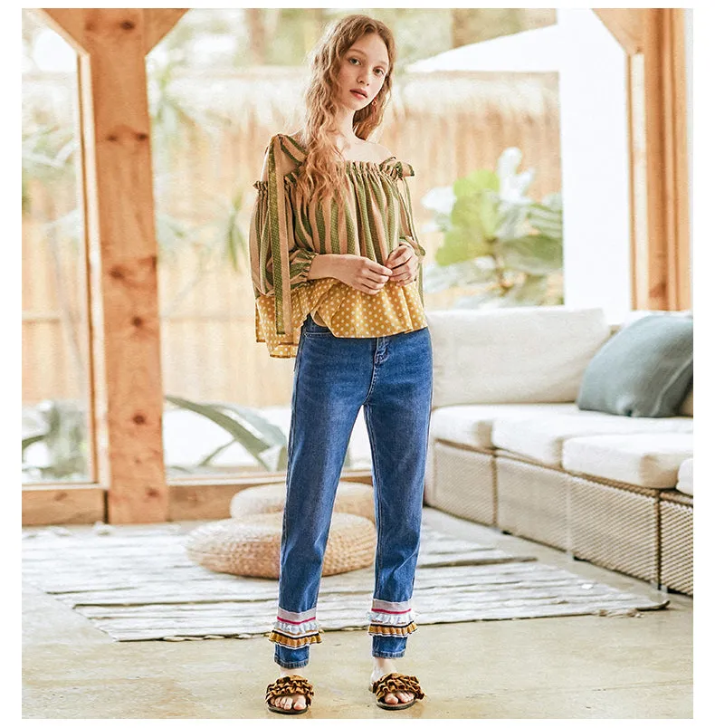 JAM PRINCESS COLD SHOULDER TOP WITH TIES IN GREEN