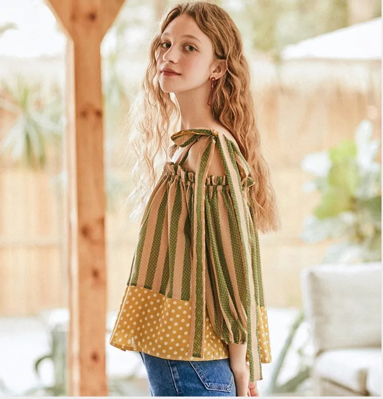 JAM PRINCESS COLD SHOULDER TOP WITH TIES IN GREEN