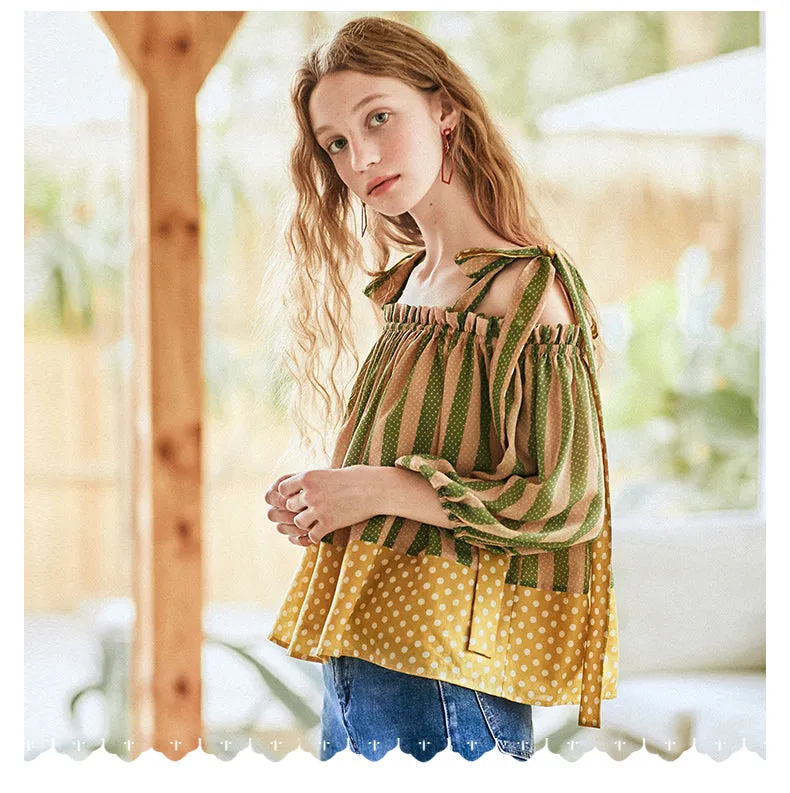 JAM PRINCESS COLD SHOULDER TOP WITH TIES IN GREEN