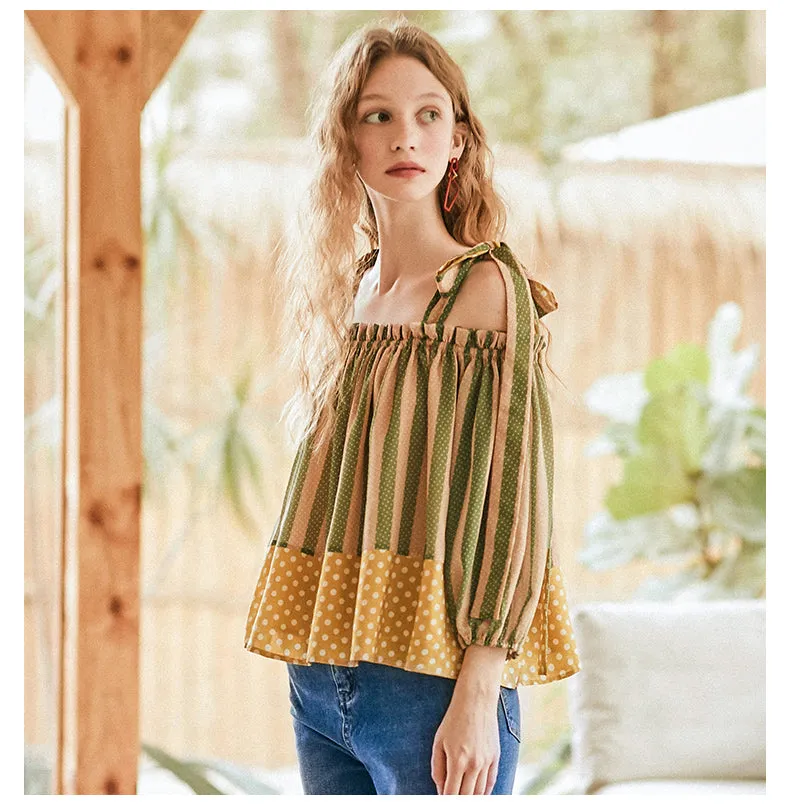 JAM PRINCESS COLD SHOULDER TOP WITH TIES IN GREEN