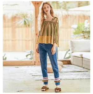 JAM PRINCESS COLD SHOULDER TOP WITH TIES IN GREEN