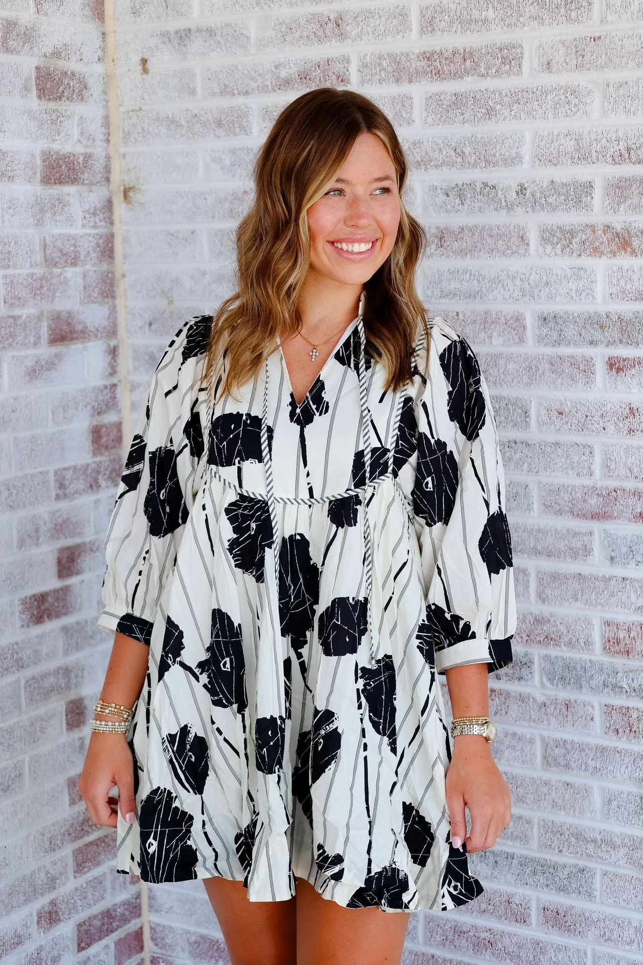 January & May - Dinner & A Movie LS V-Neck Mini Dress