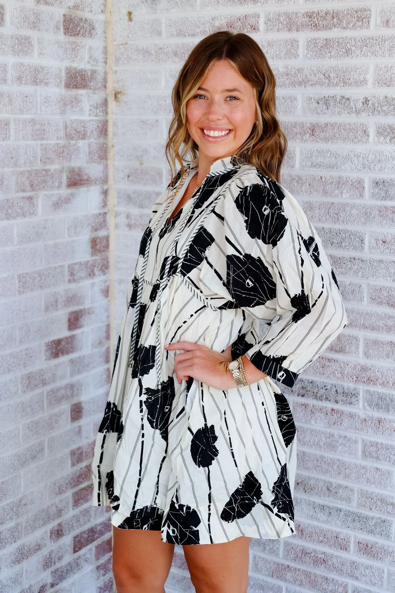 January & May - Dinner & A Movie LS V-Neck Mini Dress